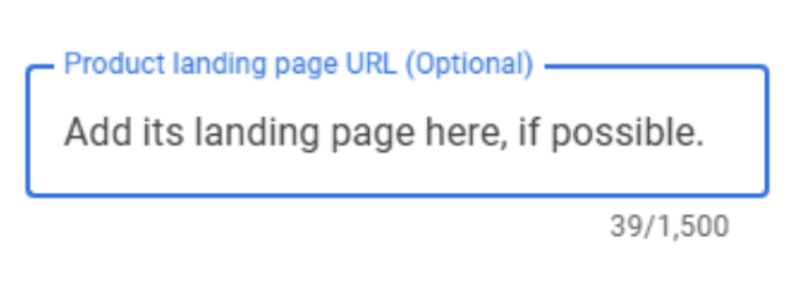 An example of where to add landing page URL for products in GBP 